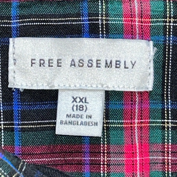 *NWT* FREE ASSEMBLY Button Down Long Sleeved Shirt Plaid Collared YOUTH XXL 18 - Picture 2 of 11